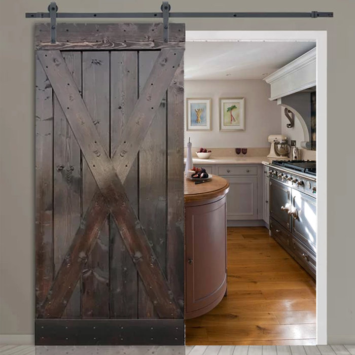 TMS Paneled Wood Finish Knotty Barn Door without Installation Hardware